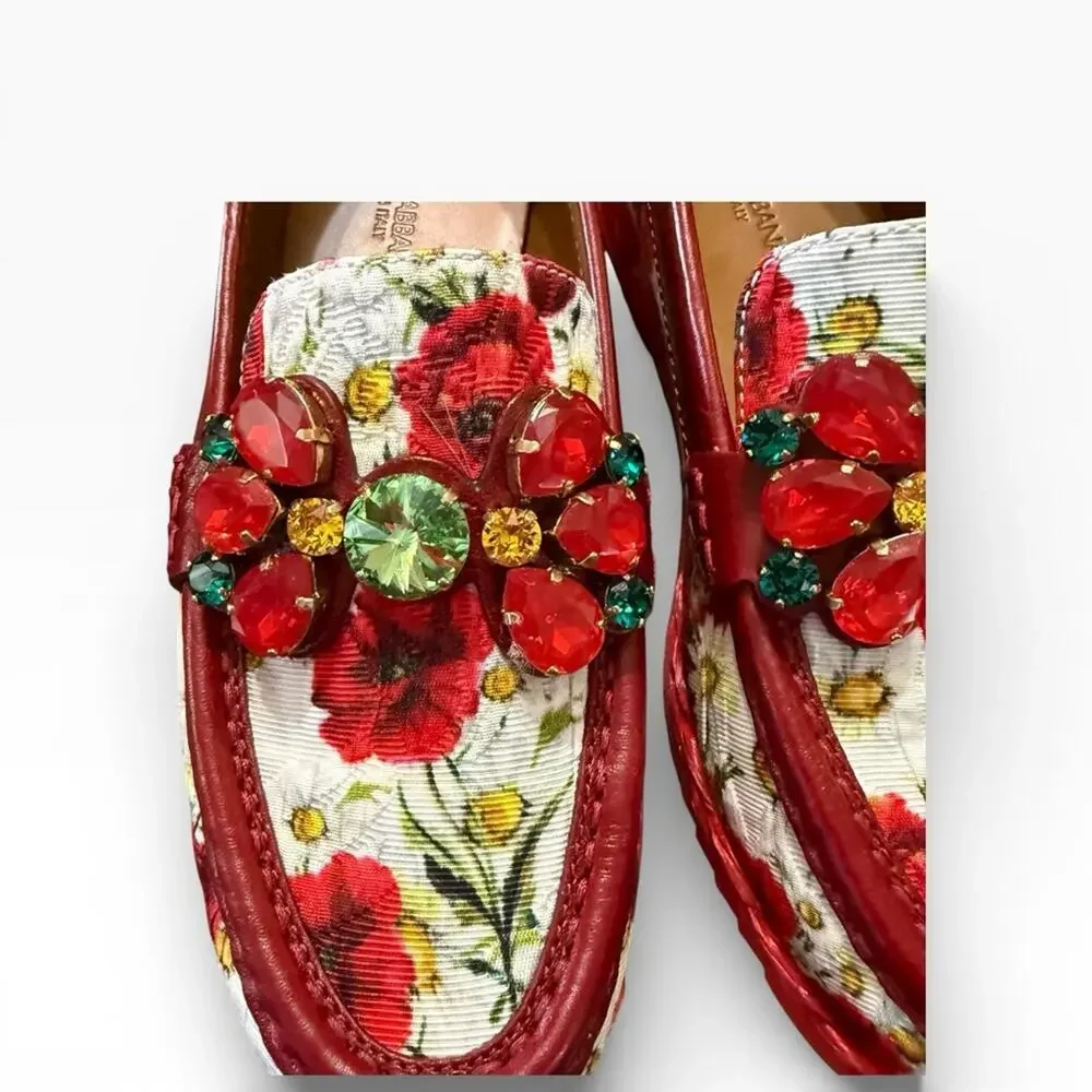 Dolce & Gabban Palermo Floral Brocade and Leather Loafers Crystal EU 36.5 US 6.5